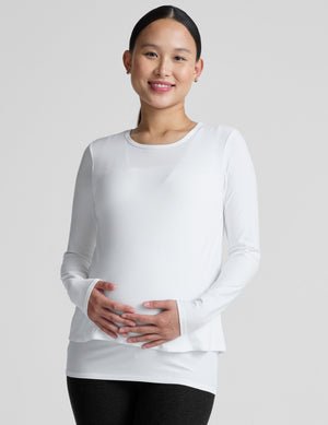 white long sleeve nursing top.