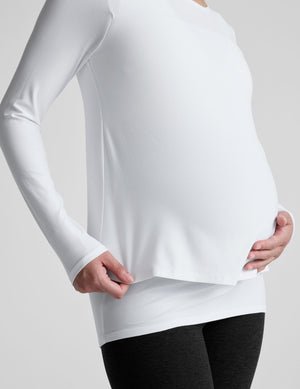 white long sleeve nursing top.