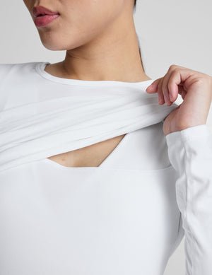 white long sleeve nursing top.