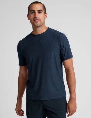 blue men's t-shirt.