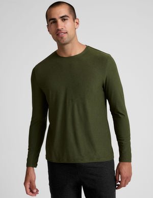 green long sleeve crew neck men's top.