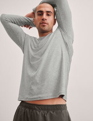 gray men's long sleeve top.