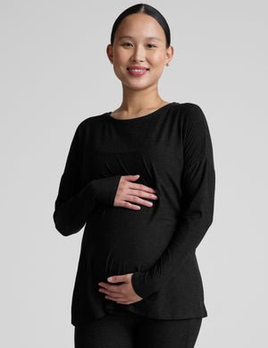 black crew neck long sleeve maternity top.