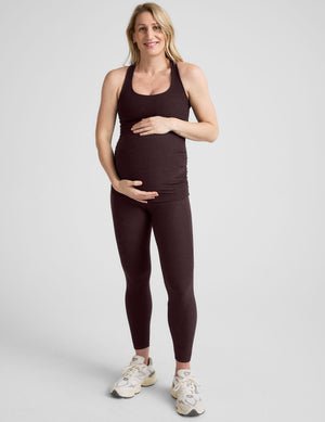 brown maternity midi length leggings with pockets.